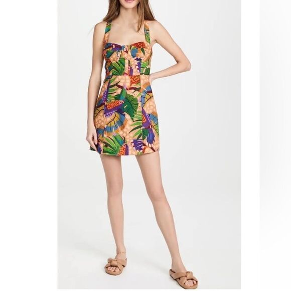 Farm Rio Sand Painted Toucans Mini Dress - Picture 1 of 10